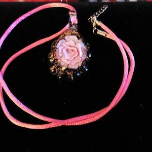 Glass charm with satin necklace